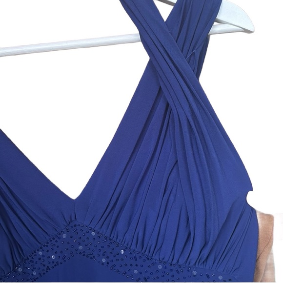 Cobalt Blue A-Line Halter Strap Midi Sequins Dress  16 - Picture 10 of 15